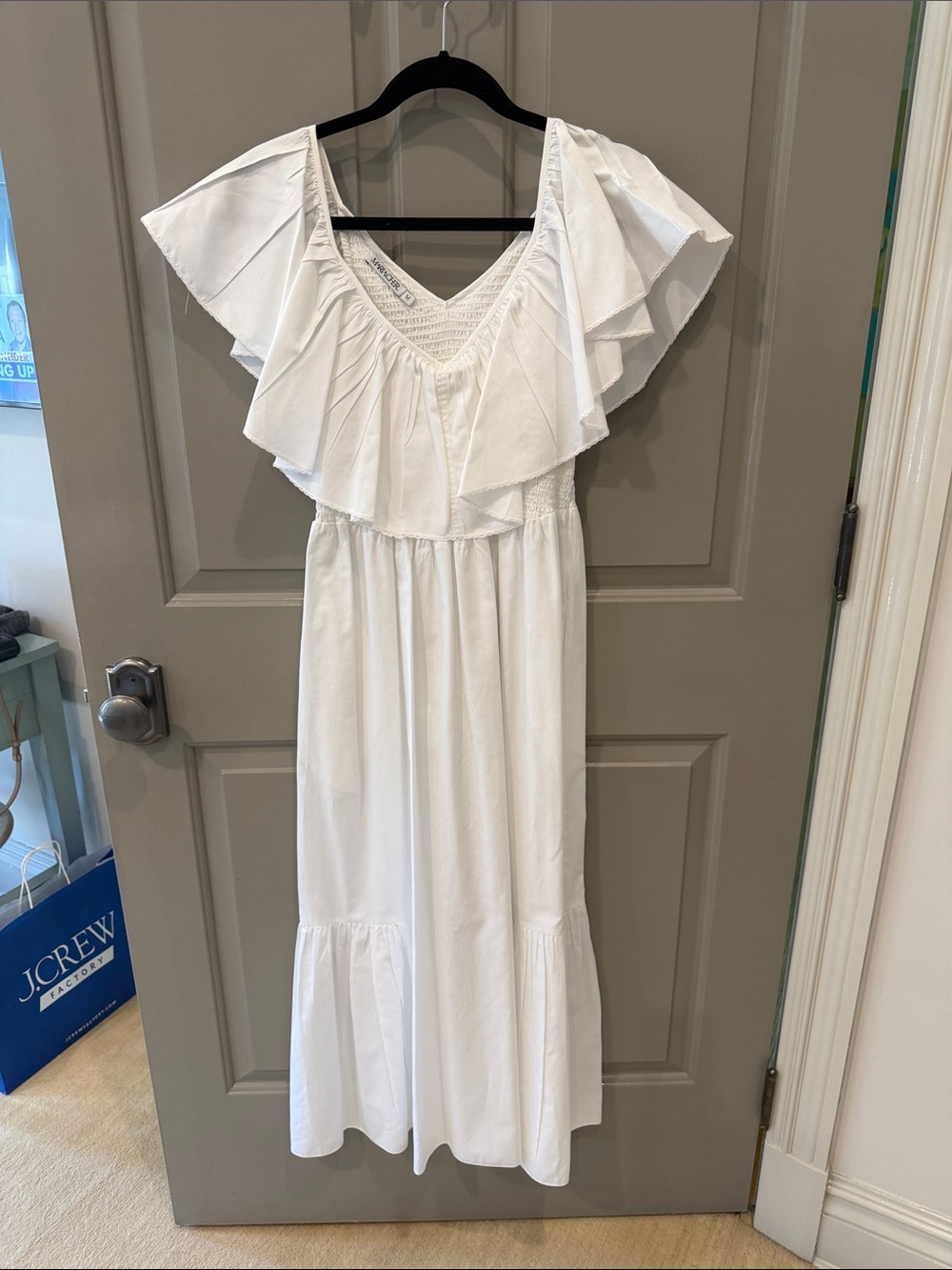 Mariacher Women's White Maxi Dress with Ruffle V-Neck